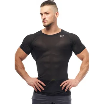 2021 Vyrų T-Shirt Suspaudimo Marškinėliai Tinklinio Audinio Marškinėlius Homme Vyrų Sporto Juoda Mėlyna sporto Salė BodybuildingTraining Drabužiai