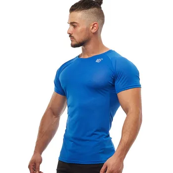 2021 Vyrų T-Shirt Suspaudimo Marškinėliai Tinklinio Audinio Marškinėlius Homme Vyrų Sporto Juoda Mėlyna sporto Salė BodybuildingTraining Drabužiai