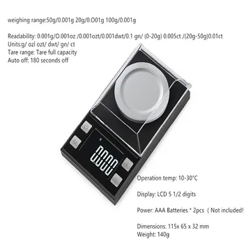 20g/50g/100g 0.001 g Aukšto Tikslumo Skaitmeninis Mini Pocket Papuošalai, Aukso Masto su Backlight LCD Ekranas Likutis 30% nuolaida