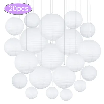 20pcs/Lot 4, 6, 8, 10, 12 colių Sumaišykite Dydžio Baltos spalvos Kinų Popieriaus Lampion Hanging Ball Vestuvių Dekoravimas Popieriaus Žibintų Šaliai Dekoro