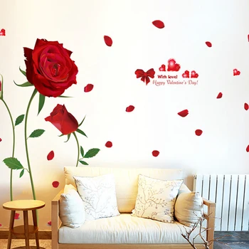 230x155cm Raudona Rožė, Sienų Lipdukai Romantiškas Gėlių Kambarį, Miegamąjį Vestuvių Papuošalai Freskomis 