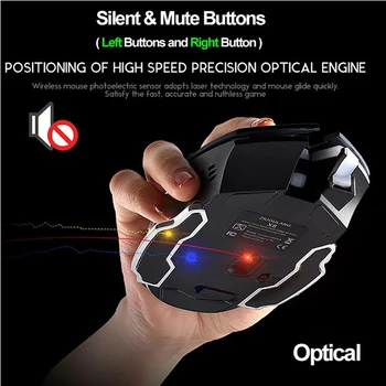 2400DPI Pelės Įkrovimo X8 Belaidžio Silent LED Apšvietimu USB Optinė Ergonomiška Žaidimų Pelės Kvėpavimo Šviesos Žibintas