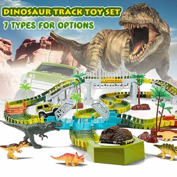 240pcs Dinozaurų Geležinkelio Žaislas Automobilis Sekti Lenktynių Trasoje Žaislų Rinkinys Švietimo Lenkimo Lankstaus Kelio 