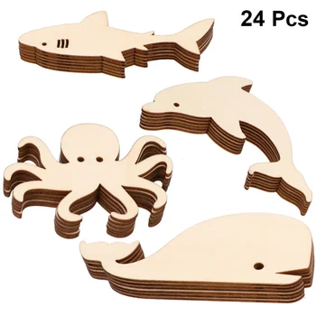 24pcs 4 Stilius Jūrų Gyvūnų Vienetų Medinių Mygtuką Žavinga Medienos Gabalas Dekoratyvinis Chip 