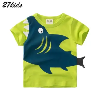 27kids Nemokamas pristatymas Kūdikių Ryklių Modelis Berniukų marškinėliai Vaikams Drabužių Vasarą Merginos Top Medvilnės Vaikų marškinėliai 2-7Years