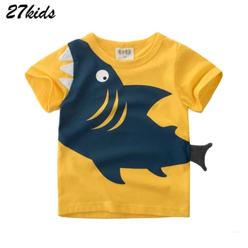 27kids Nemokamas pristatymas Kūdikių Ryklių Modelis Berniukų marškinėliai Vaikams Drabužių Vasarą Merginos Top Medvilnės Vaikų marškinėliai 2-7Years