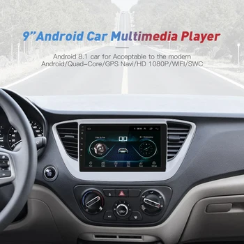 2din Automobilio Radijo Android 8.1 daugialypės terpės Grotuvas, Navigacija, GPS Player 9 colių Hyundai solaris verna akcentas. 2016 m. 2017 autoradio