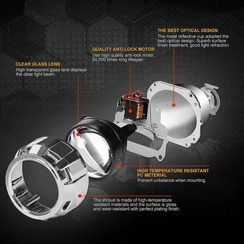 2vnt 2.5 Colių Universalus NESLĖPĖ Projektoriaus Objektyvas Juoda Gaubtų už H1 LED Lemputės Automobilių Žibintų