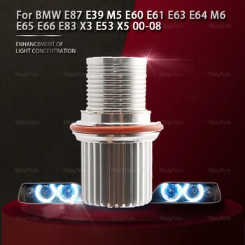 2vnt 6000K halo žiedas 90W LED Angel Eyes Marker Lemputės Lempučių BMW E87 E39 M5 E60 E61 E63 E64 M6 E65 E66 E83 X3 E53 X5 2000-08