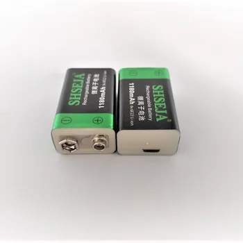 2vnt 9V USB įkrovimo baterija (akumuliatorius 1180mAh 6F22 ličio jonų ličio jonų elemento bevielis mikrofonas, Gitara EQ dūmų signalizacijos multimetras