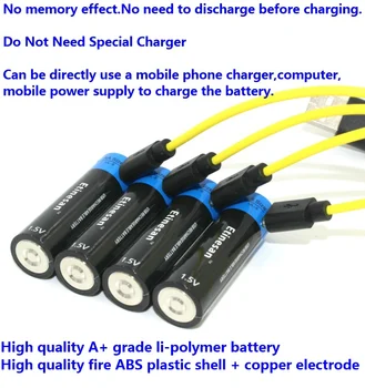 2vnt/daug Etinesan 1,5 V AA 1875mWh ličio polimerų įkraunama ličio baterija, micro usb įkrovimo, nereikia specialių įkroviklis