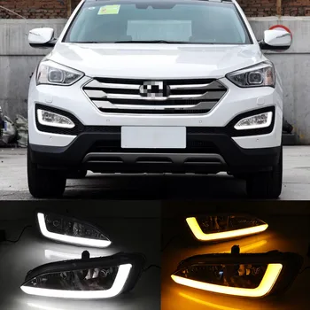 2vnt DRL Už Hyundai Santa Fe IX45 2013 Vairavimo Šviesos važiavimui Dieną priešrūkinis žibintas Relay LED Dienos šviesos stilius