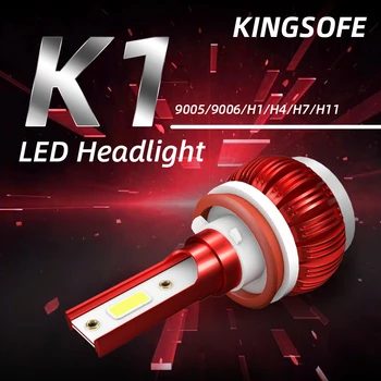 2vnt KINGSOFE 2x K1 LED Automobilių Žibintai COB Šviesos Lemputės LED H1/H4/H7/H11/9005/9006 26000LM 90W Stiprus priekinis žibintas