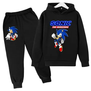 2vnt Kostiumai Berniukams, Mergaitėms Sonic The Hedgehog Tracksuit Rinkiniai Vaikams su Gobtuvu +Kelnės Animacinių filmų Spausdinti Marškinėlius baby Puloveris kostiumas 2021