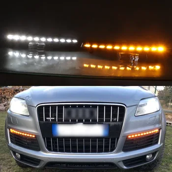 2VNT LED DRL Audi Q7 2006 - Dinaminis Geltona Posūkio Signalo Lemputė Vandeniui LED Šviesos važiavimui Dieną Bamperio Rūko Žibintas