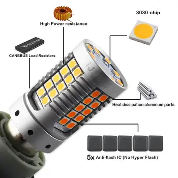 2VNT Nr. Hyper Flash CAN magistralė Gintaro BaU15s 7507 PY21W 48-SMD 3030 LED Už Posūkio Signalo Žibintai Lemputės,Klaidų
