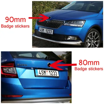 2vnt skirti Škoda Juoda Mėlyna žalia 90mm 80mm automobilio priekinio kapoto kapoto emblema galiniai Kamieno ženklelis lipdukas katė stilius