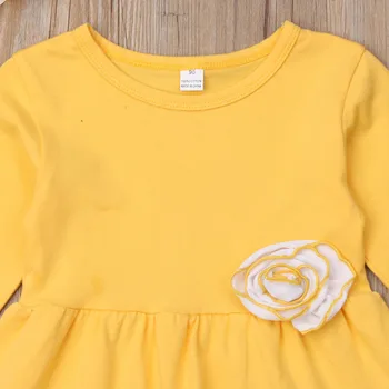 2VNT Vaikams, Kūdikių Mergaitės ilgomis Rankovėmis Viršūnes 3D Gėlių Suknelė Dryžuota Pynimas Kelnes Komplektai Rinkinys Drabužiai