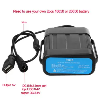 2X 18650 26650 8.4 V Įkrovimo Baterija (akumuliatorius Atveju Pack Vandeniui Namas Dangtelis Baterijos Laikymo Dėžutė su DC/USB Įkroviklį už Dviratį LED