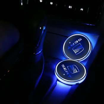 2x Automobilio Logotipas Ženklelis USB Įkrovimo LED Vandens Miestelyje Puodelio Laikiklis Kilimėlis Seat Leon Ibiza Alhambra Niva Kalina Priora Granta Largus