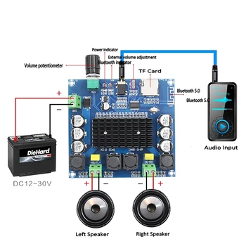 2x100W Bluetooth 5.0 TDA7498 skaitmeninis stiprintuvas valdybos Stereo Garso STIPRINTUVAS Modulis Parama TF Kortelę AUX 