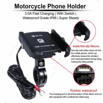 3.0 USB Greitai Įkrauti Motociklo Telefono Turėtojas 
