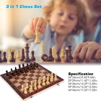 3 1. Mediniai Nardai, Šachmatai Šaškės Kelionės Žaidimai Šachmatų Rinkinį Lankstymo šachmatų lentos Pramogų Kalėdų Dovana