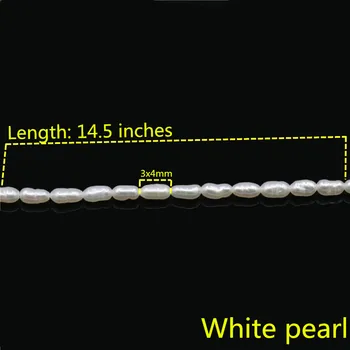 3-4mm, Baltųjų Ryžių Formos Natūralių Gėlo Vandens Perlų Prarasti Karoliukai 