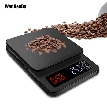 3 kg/0,1 g LCD Skaitmeninis Svoris Kavos Svarstyklės Nešiojamas Mini Balansas Elektroninis Laikmatis Virtuvės Kavos Maisto Masto Juoda