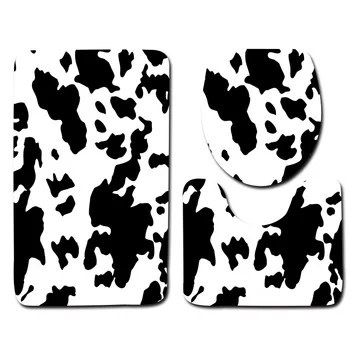3-Piece Set White Black Cow Juostele Vonios Kilimėlių Minkštas neslidus Absorbentas Vonios Kilimėlis Tualetas, Vonia, Dušo ir Vonios Kambaryje