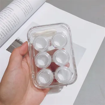 3 poros dvigubo dėžės kontaktinių lęšių atveju skaidri, Paprasta, grožio objektyvo atveju kontaktinių lęšių laikymo dėžutė dovana