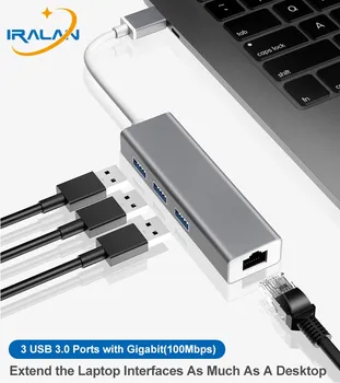 3 Prievadai USB 3.0 Gigabit Ethernet Lan Rj45 Tinklo Adapteris Hub Plitter Aliuminio USB Hub Adapteris Dock For MacBook Pro Priedai