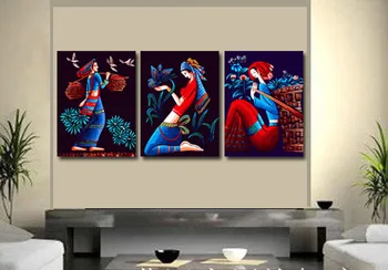 3 VNT Frameless Moterų paveikslą Ant Sienos Akrilo Aliejaus Tapybos Numerius, Namų Dekoro Šiuolaikinės Vertus, Dažai, Dažymas pagal Numerius Sienos Menas