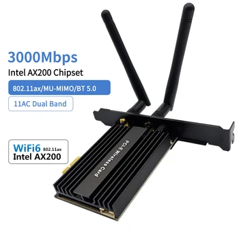 3000Mbps Dual Band Wireless Desktop PCIe Intel AX200 Pro Kortelę 802.11 ax 2.4 G/5 ghz 