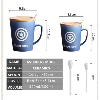 350ML / 520ML Puodeliai, kavos puodeliai, keramikos arbatos puodelio Super Avenger Teisingumo Lyga Puodeliai office arbatos Puodelis Su dangteliu Ir Šaukštu Dovana