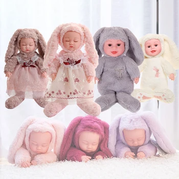 35CM Pliušinis Lėlės Žaislas, Ilgai Ausies Suknelė Triušio Žaislai Mergaitėms Mielas Miegantis Kūdikis Šypsosi Silikono Lėlės Reborn Vaikams Dovanos