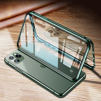 360 Magnetinės Metalo Telefono dėklas Skirtas iphone 11 pro max Dvigubo Stiklo Pusėje 