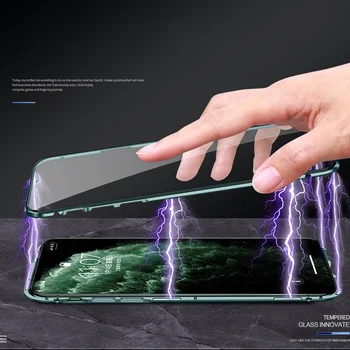 360 Magnetinės Metalo Telefono dėklas Skirtas iphone 11 pro max Dvigubo Stiklo Pusėje 