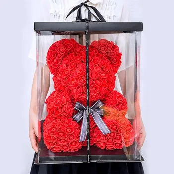 38cm Rose Meškiukas su LED Šviesos Valentino Dovana Meškiukas su Meile Širdyje Vestuvių Putų Gėlių Dekoracijos Meilės Rožių Lokys