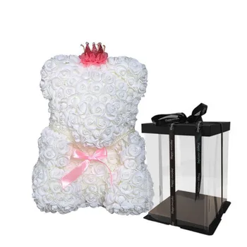 38cm Rose Meškiukas su LED Šviesos Valentino Dovana Meškiukas su Meile Širdyje Vestuvių Putų Gėlių Dekoracijos Meilės Rožių Lokys