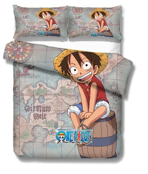 3D Anime One Piece Patalynės Komplektas Luffy Spausdinti Namo Šalikas Nustatyti Retro Žemėlapis, Kompasas Antklode Padengti Nustatyti Berniukų Mergina Viena dvigulė Lova