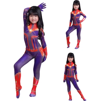 3D Atspausdintas Kapitonas Mergaičių Halloween Kostiumai Moterims Spandex Jumpsuits Superhero MsCarol Danvers Bodysuit Helovinas Vaikas