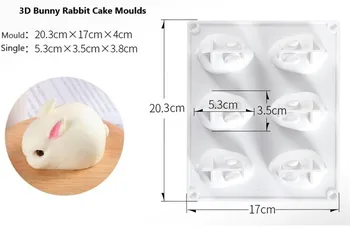 3D Bunny Triušiai Tortas Dekoravimo Pelėsiai Maisto kokybės Silikono Torto Formos Desertas Putėsiai Minkštas Pyragas Kepimo Įrankiai