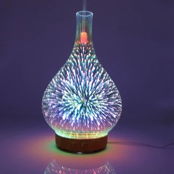 3D Fejerverkų Stiklo Vaza Formos Oro Drėkintuvas su 7 Spalvų Led Nakties Šviesos Aromato eterinis Aliejus Difuzoriaus Rūkas Maker Ultragarso Humi