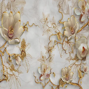 3D Iškilumo Magnolia Gėlių Marmuro Tapetai Gyvenamasis Kambarys su Sofa-lova, TV Foną, Sienos Freskos Prabangių Namų Dekoro Papel De Parede 3D Salė