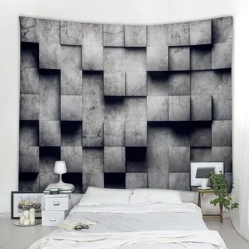 3D juoda geometrinis kubo Gobelenas Sienos Kabo Psichodelinio Sienos Gobelenas Bohemijos Mandala Hipių Gobelenas, Miegamojo