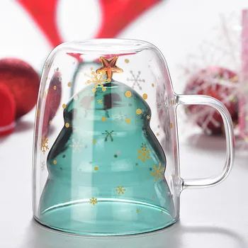 3D Kalėdų Eglutės, Norinčių Star Dvigubos Sienelės Stiklo Latte Kavos Puodelis Spalvingas Snaigės Kavinė Arbatos Puodelio Pieno Linksmų Kalėdų dovana