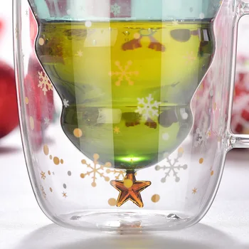 3D Kalėdų Eglutės, Norinčių Star Dvigubos Sienelės Stiklo Latte Kavos Puodelis Spalvingas Snaigės Kavinė Arbatos Puodelio Pieno Linksmų Kalėdų dovana