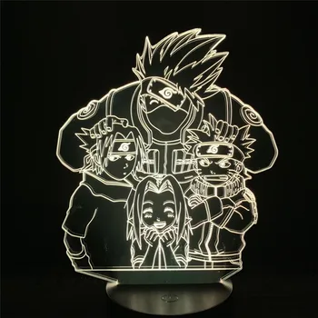 3D Led Lempos Naktį Šviesos Naruto Animacinių filmų vaikams Kakashi Sasuke Sakura Japonų Manga Anime Draugystės Komiksų Jutiklis naktinė lempa Lempos