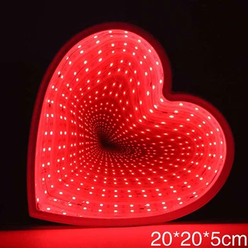 3D LED Meilė Širdies Veidrodis Lempos Tunelio Naktį Šviesos Dekoratyvinis Patalpų, Namų, Miegamojo Vaikas Mergina, Dovanos Valentino Dieną Ornamentu Lempos